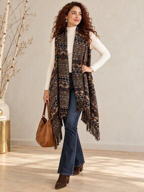Bob Timberlake 2017 L southwestern wool blend Geometric Patterned Fringe Vest